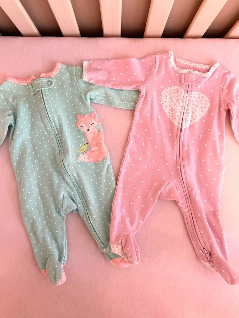 Carter’s Baby Girl Pink/Aqua One-Piece Sleeper BUNDLE of 4- pajama onesies- EUC